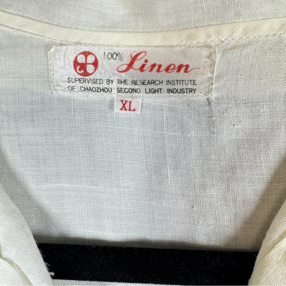 Vintage Ivory Linen Embroidered Button Blouse XL Short Sleeve Summer Cottagecore - Picture 4 of 16